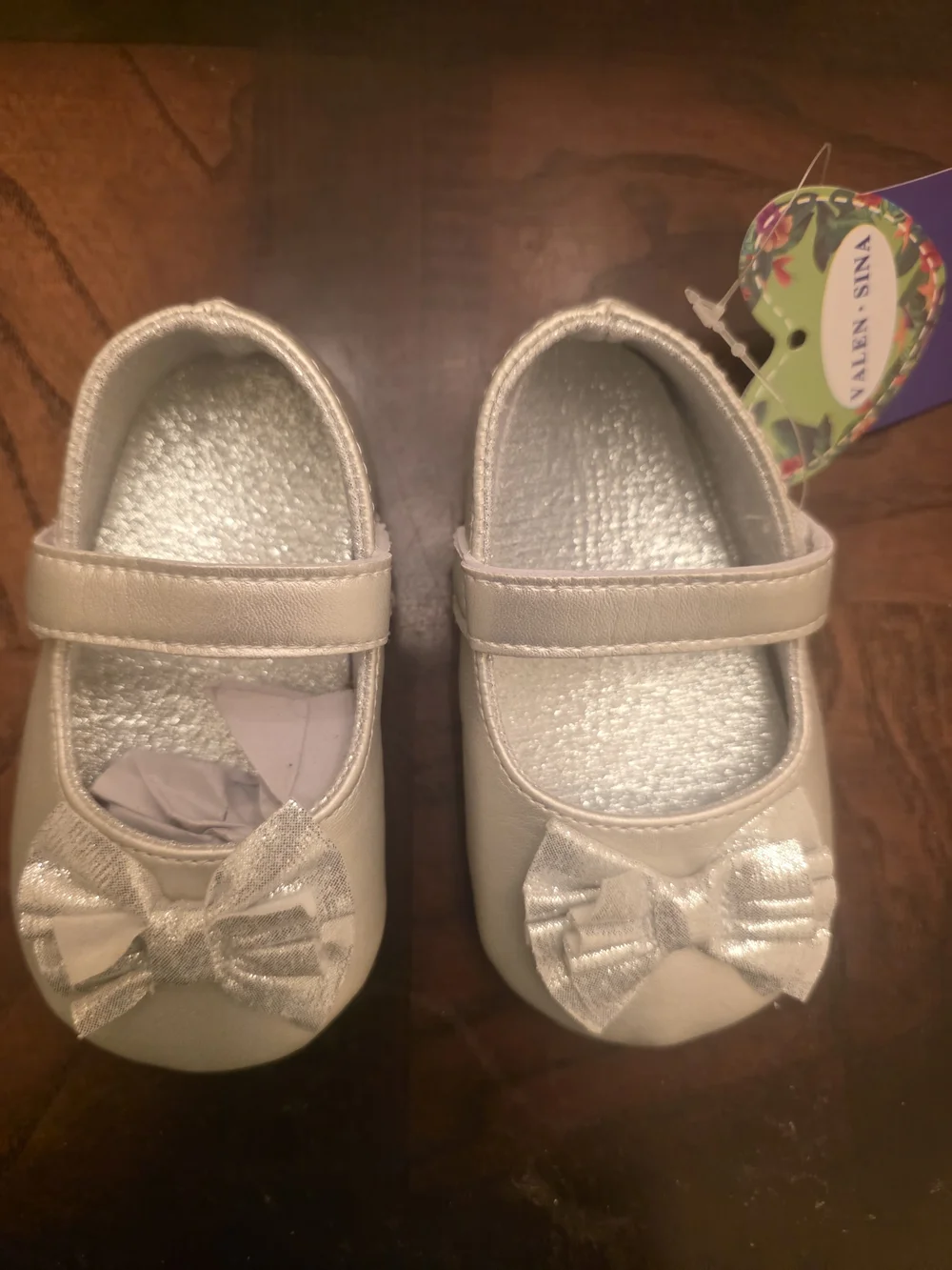Metallic Silver Baby Mary Jane Shoes with Bow